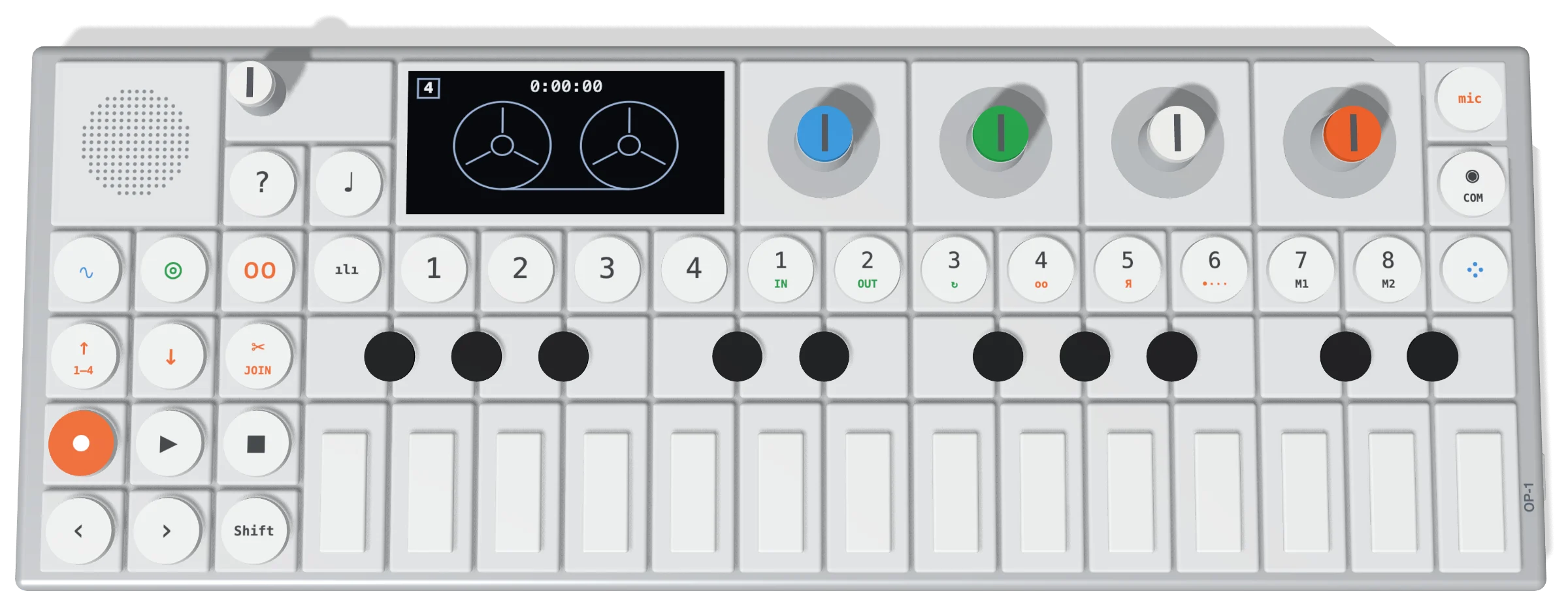 The 3D OP-1 from above, every key in its place