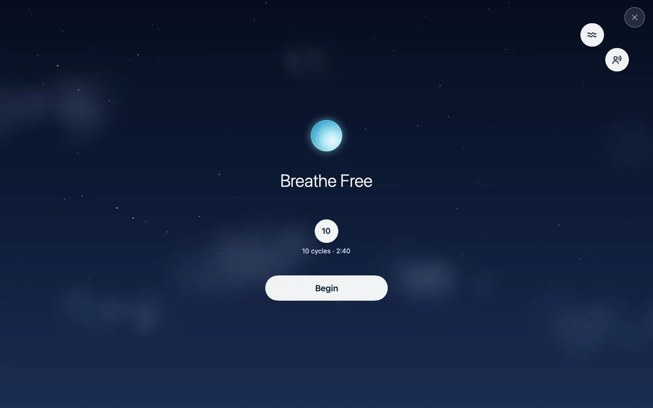 The settings open from the button in the corner: a drop for the sound and one for Voice guidance, both lit