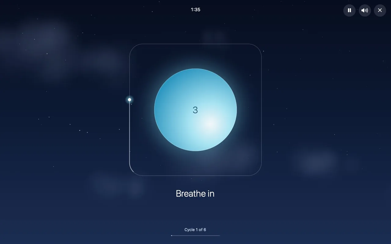 Breathe in: the orb growing, a point of light climbing the side of the box